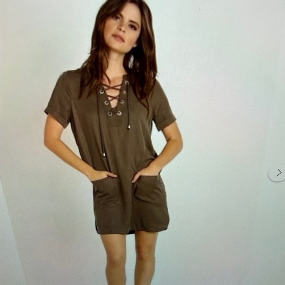 NWOT Lovers + Friends Olive Lace-Up Shift Mini Dress